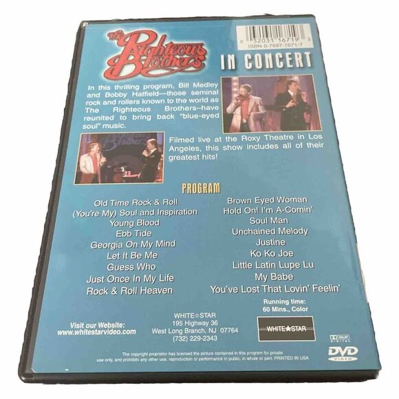 The Righteous Brothers in Concert at The Roxy Theater DVD‎ 1983 Live Music - Picture 2 of 5